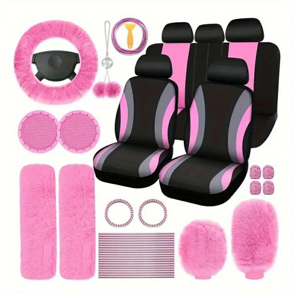 Car Seat Covers |  35Pcs/Set Pink Car Interior Supplies, Car Steering Wheel Cover, Bafflecover,Handbrake Cover, Shoulder Protector,Lined Ornament S Car Seat Covers Car Seat Covers