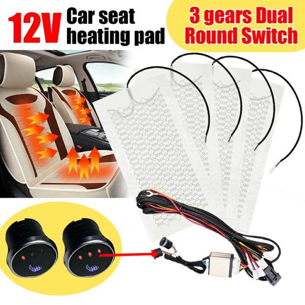 Car Seat Covers |  4Pcs/Set 12V Car Seat Heater Heated Seats Cushion Carbon Fiber Car Seat Heating Kit 3 Levels Round Switch Mat Auto Accessories Car Seat Covers Car Seat Covers