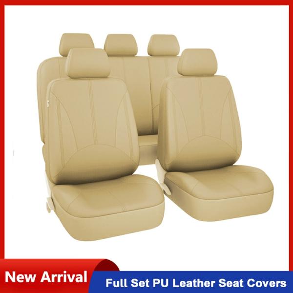 Car Seat Covers |  Universal Breathable Pu Leather Car Seat Cover Seat Protective Cover Full Surround Beige Vehicle Seat Cushion Car Styling Car Seat Covers Bege