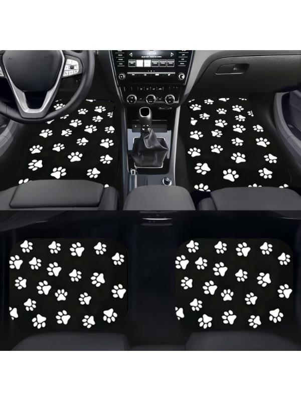 Floor Mats |  4Pcs/Set White Dog Paw Print Car Floor Mats, Universal Fit, Durable, Easy Clean, Non Slip, Waterproof Auto Floor Protection Floor Mats Floor Mats