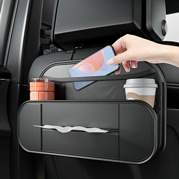 Stowing Tidying |  Fiber Leather Car Storage Bags Seat Back Hanging Bag Car Accessories Organizer Automotive Goods Stowing Tidying Tissue Boxes Interior Accessories Black