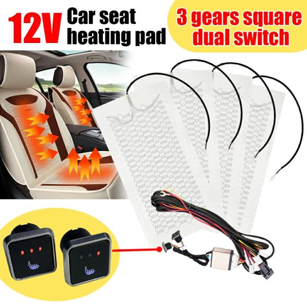 Car Seat Covers |  Car Seat Heating 12V Seat Covers Carbon Fiber Heat Pads 3 Levels Dual Square Control Switch With Harness Winter Warmer Cover Car Seat Covers Car Seat Covers